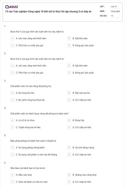 15 câu Trắc nghiệm Công nghệ 10 Kết nối tri thức Ôn tập chương 5 có đáp án