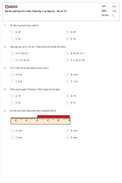 Đề thi cuối học kì 2 môn Toán lớp 1 có đáp án - Đề số 13