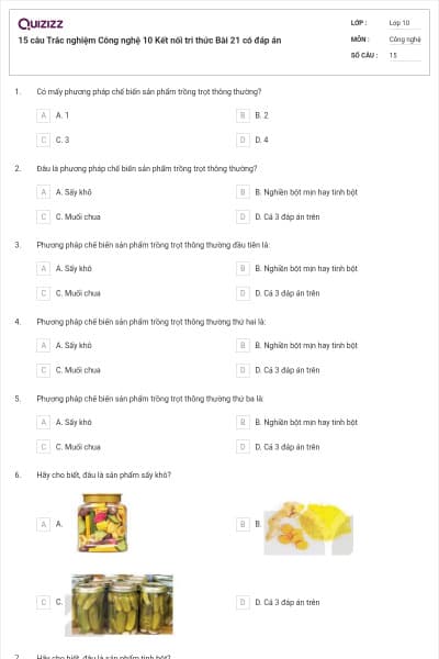 15 câu Trắc nghiệm Công nghệ 10 Kết nối tri thức Bài 21 có đáp án