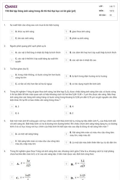 190 Bài tập Sóng ánh sáng trong đề thi thử Đại học có lời giải (p4)