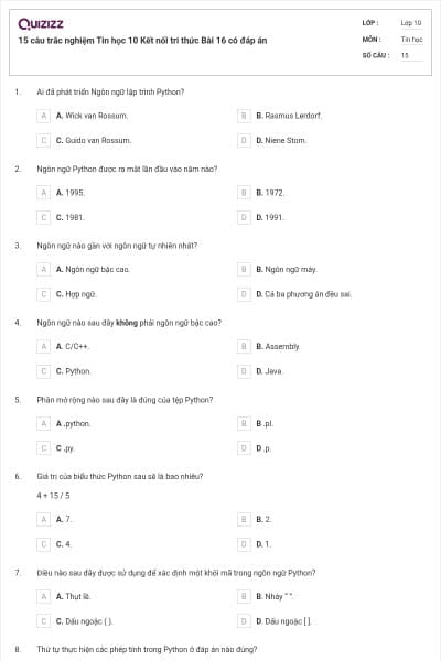 15 câu trắc nghiệm Tin học 10 Kết nối tri thức Bài 16 có đáp án