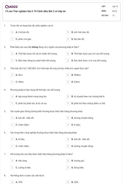 15 câu Trắc nghiệm Địa lí 10 Cánh diều Bài 2 có đáp án