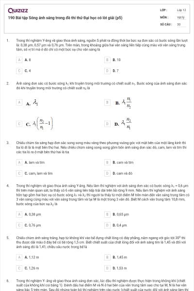 190 Bài tập Sóng ánh sáng trong đề thi thử Đại học có lời giải (p5)