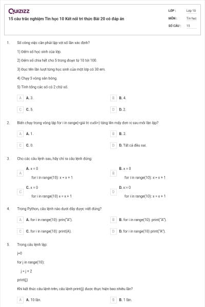15 câu trắc nghiệm Tin học 10 Kết nối tri thức Bài 20 có đáp án