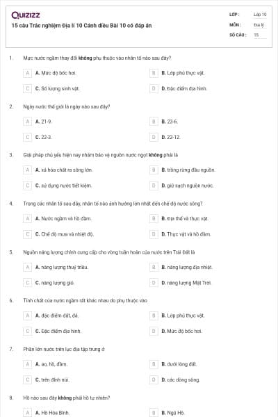 15 câu Trắc nghiệm Địa lí 10 Cánh diều Bài 10 có đáp án