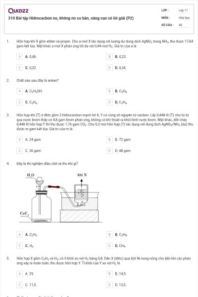310 Bài tập Hidrocacbon no, không no cơ bản, nâng cao có lời giải (P2)