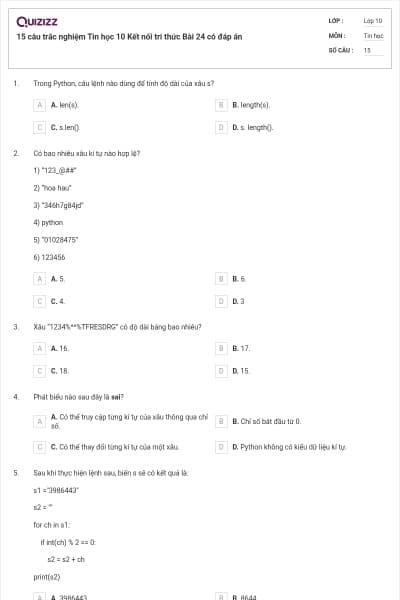 15 câu trắc nghiệm Tin học 10 Kết nối tri thức Bài 24 có đáp án