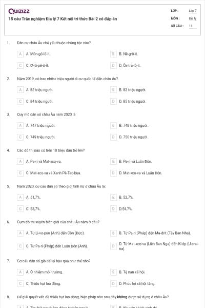 15 câu Trắc nghiệm Địa lý 7 Kết nối tri thức Bài 2 có đáp án