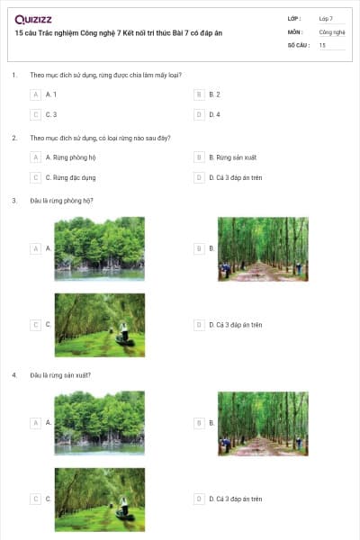 15 câu Trắc nghiệm Công nghệ 7 Kết nối tri thức Bài 7 có đáp án
