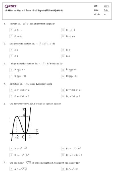 Đề kiểm tra Học kì 1 Toán 12 có đáp án (Mới nhất) (Đề 6)
