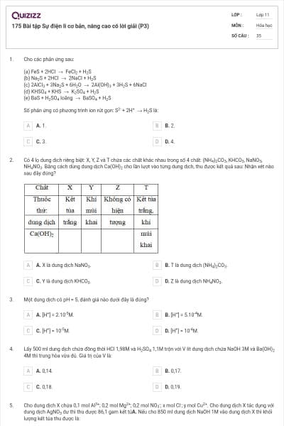 175 Bài tập Sự điện li cơ bản, nâng cao có lời giải (P3)