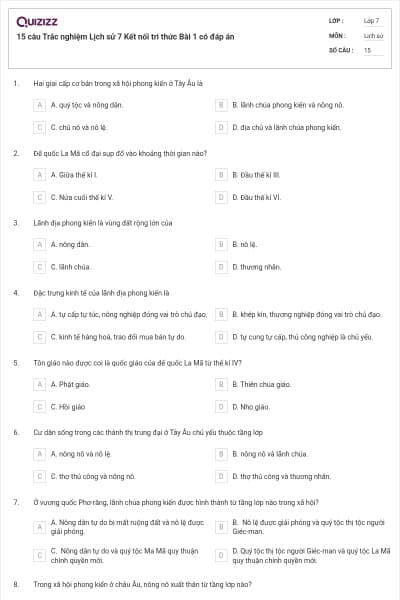15 câu Trắc nghiệm Lịch sử 7 Kết nối tri thức Bài 1 có đáp án