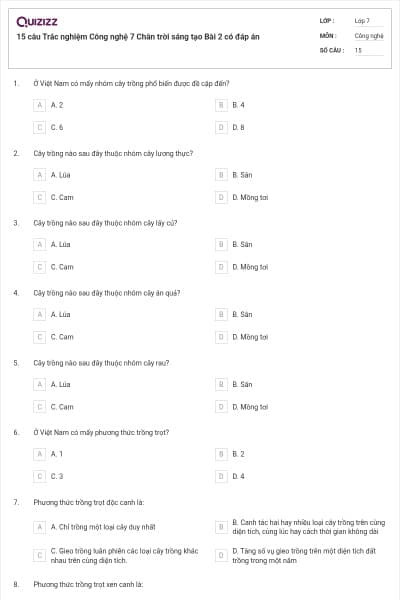 15 câu Trắc nghiệm Công nghệ 7 Chân trời sáng tạo Bài 2 có đáp án
