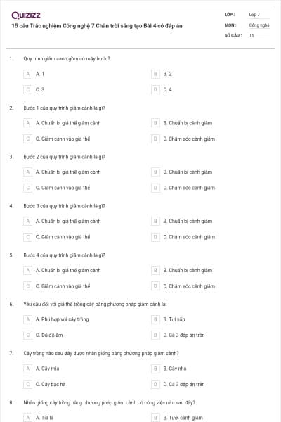 15 câu Trắc nghiệm Công nghệ 7 Chân trời sáng tạo Bài 4 có đáp án