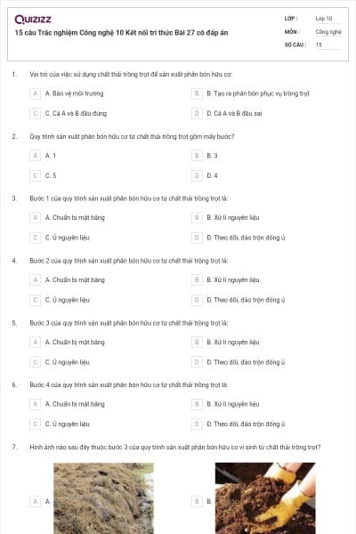 15 câu Trắc nghiệm Công nghệ 10 Kết nối tri thức Bài 27 có đáp án