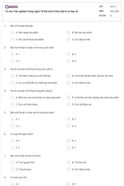 15 câu Trắc nghiệm Công nghệ 10 Kết nối tri thức Bài 8 có đáp án