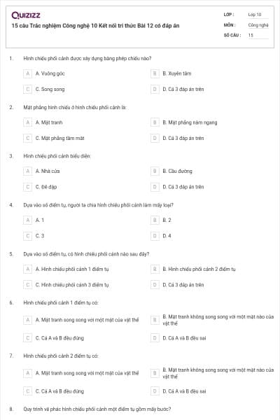 15 câu Trắc nghiệm Công nghệ 10 Kết nối tri thức Bài 12 có đáp án