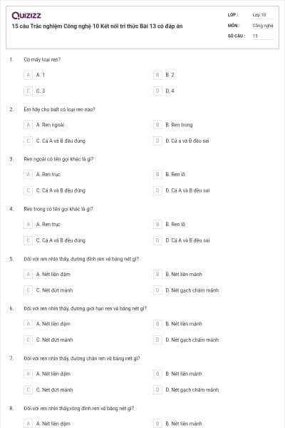 15 câu Trắc nghiệm Công nghệ 10 Kết nối tri thức Bài 13 có đáp án