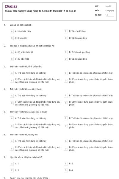 15 câu Trắc nghiệm Công nghệ 10 Kết nối tri thức Bài 14 có đáp án