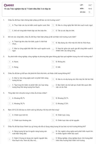 15 câu Trắc nghiệm Địa lý 7 Cánh diều Bài 3 có đáp án