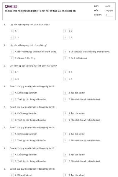 15 câu Trắc nghiệm Công nghệ 10 Kết nối tri thức Bài 16 có đáp án