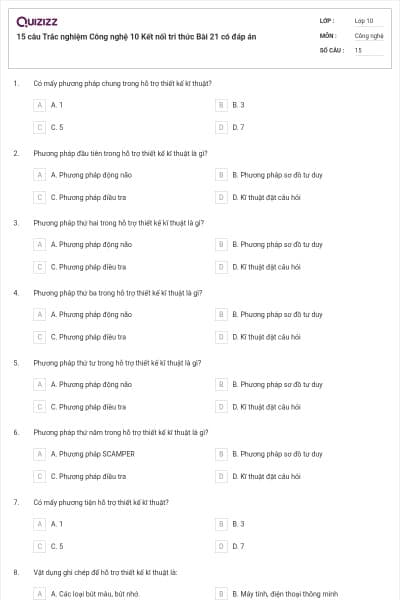 15 câu Trắc nghiệm Công nghệ 10 Kết nối tri thức Bài 21 có đáp án