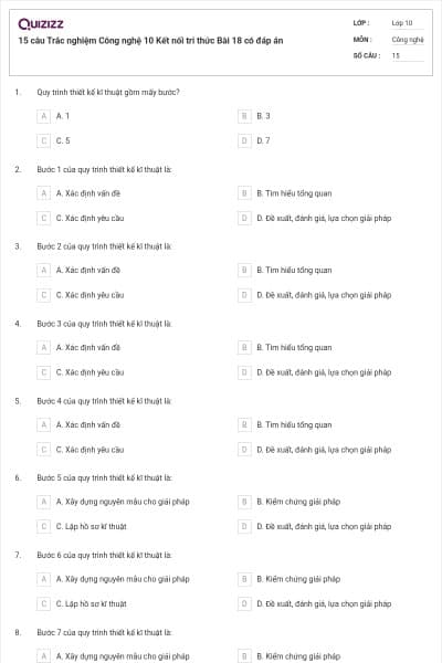 15 câu Trắc nghiệm Công nghệ 10 Kết nối tri thức Bài 18  có đáp án