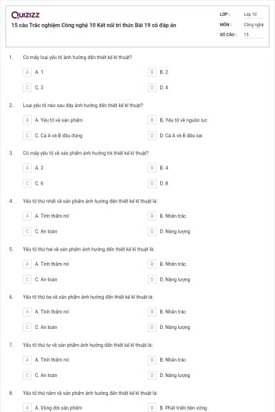 15 câu Trắc nghiệm Công nghệ 10 Kết nối tri thức Bài 19 có đáp án