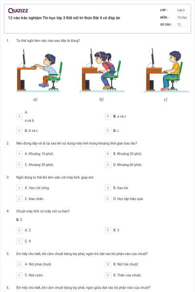12 câu trắc nghiệm Tin học lớp 3 Kết nối tri thức Bài 4 có đáp án