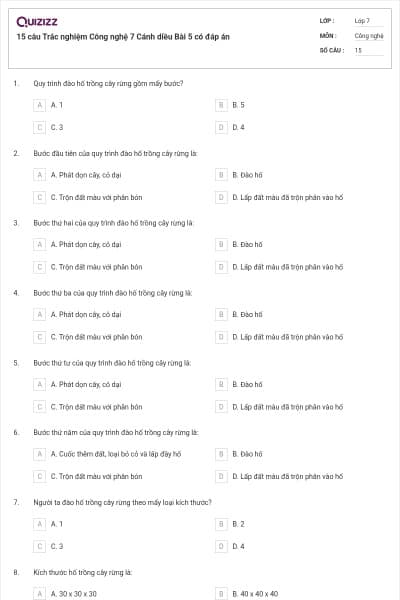 15 câu Trắc nghiệm Công nghệ 7 Cánh diều Bài 5 có đáp án