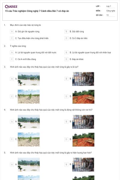 15 câu Trắc nghiệm Công nghệ 7 Cánh diều Bài 7 có đáp án
