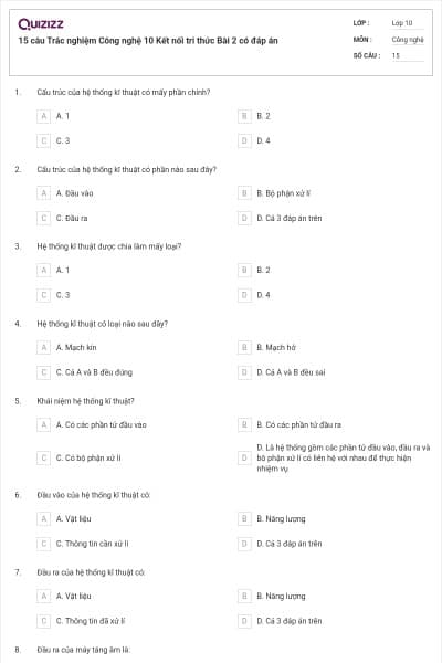 15 câu Trắc nghiệm Công nghệ 10 Kết nối tri thức Bài 2 có đáp án