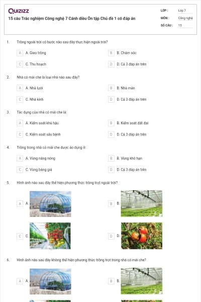 15 câu Trắc nghiệm Công nghệ 7 Cánh diều Ôn tập  Chủ đề 1 có đáp án