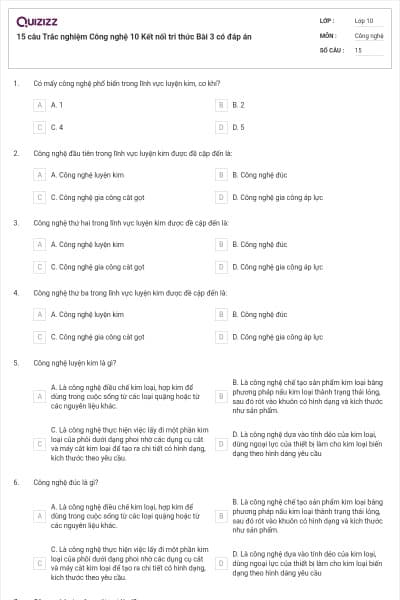15 câu Trắc nghiệm Công nghệ 10 Kết nối tri thức Bài 3 có đáp án