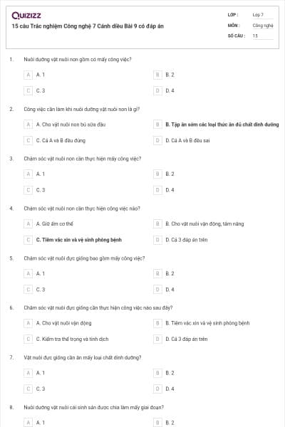 15 câu Trắc nghiệm Công nghệ 7 Cánh diều Bài 9 có đáp án
