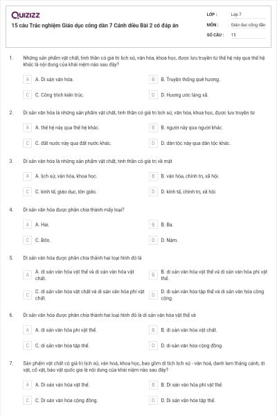 15 câu Trắc nghiệm Giáo dục công dân 7 Cánh diều Bài 2 có đáp án
