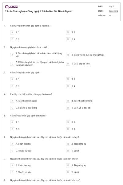 15 câu Trắc nghiệm Công nghệ 7 Cánh diều Bài 10 có đáp án