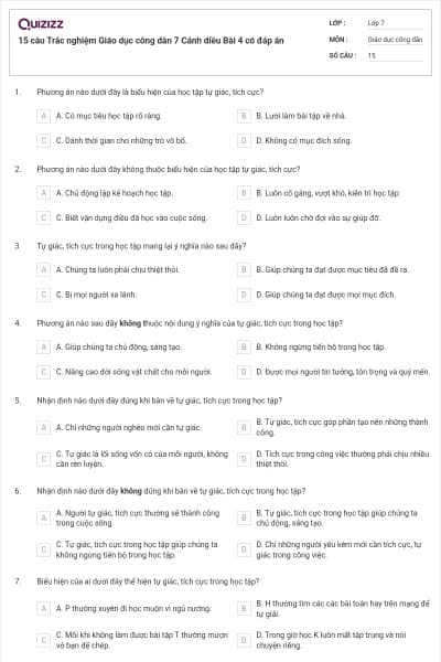 15 câu Trắc nghiệm Giáo dục công dân 7 Cánh diều Bài 4 có đáp án