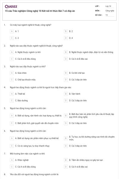 15 câu Trắc nghiệm Công nghệ 10 Kết nối tri thức Bài 7 có đáp án