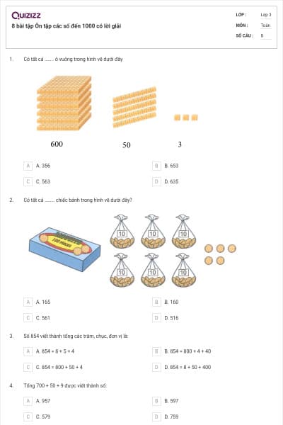 8 bài tập Ôn tập các số đến 1000 có lời giải