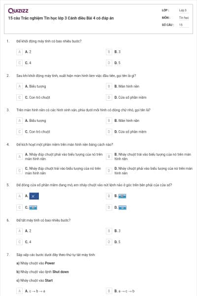 15 câu Trắc nghiệm Tin học lớp 3 Cánh diều Bài 4 có đáp án