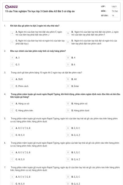 15 câu Trắc nghiệm Tin học lớp 3 Cánh diều A3 Bài 3 có đáp án