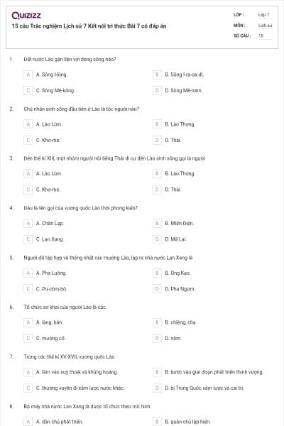 15 câu Trắc nghiệm Lịch sử 7 Kết nối tri thức Bài 7 có đáp án