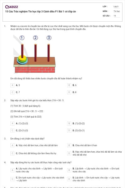 15 Câu Trắc nghiệm Tin học lớp 3 Cánh diều F1 Bài 1 có đáp án