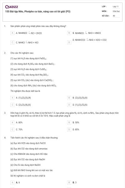 155 Bài tập Nito, Photpho cơ bản, nâng cao có lời giải (P3)