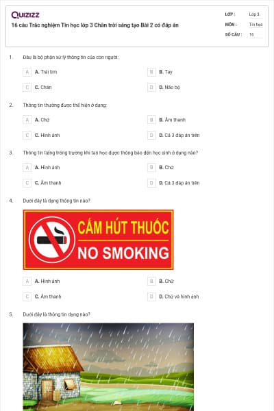 16 câu Trắc nghiệm Tin học lớp 3 Chân trời sáng tạo Bài 2 có đáp án