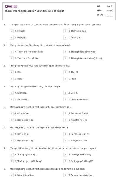 15 câu Trắc nghiệm Lịch sử 7 Cánh diều Bài 3 có đáp án