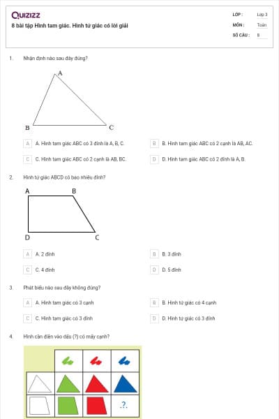 8 bài tập Hình tam giác. Hình tứ giác có lời giải