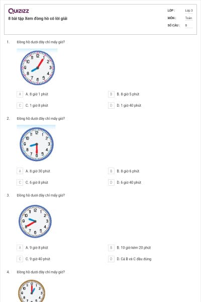 8 bài tập Xem đồng hồ có lời giải
