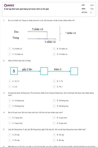 8 bài tập Bài toán giải bằng hai bước tính có lời giải
